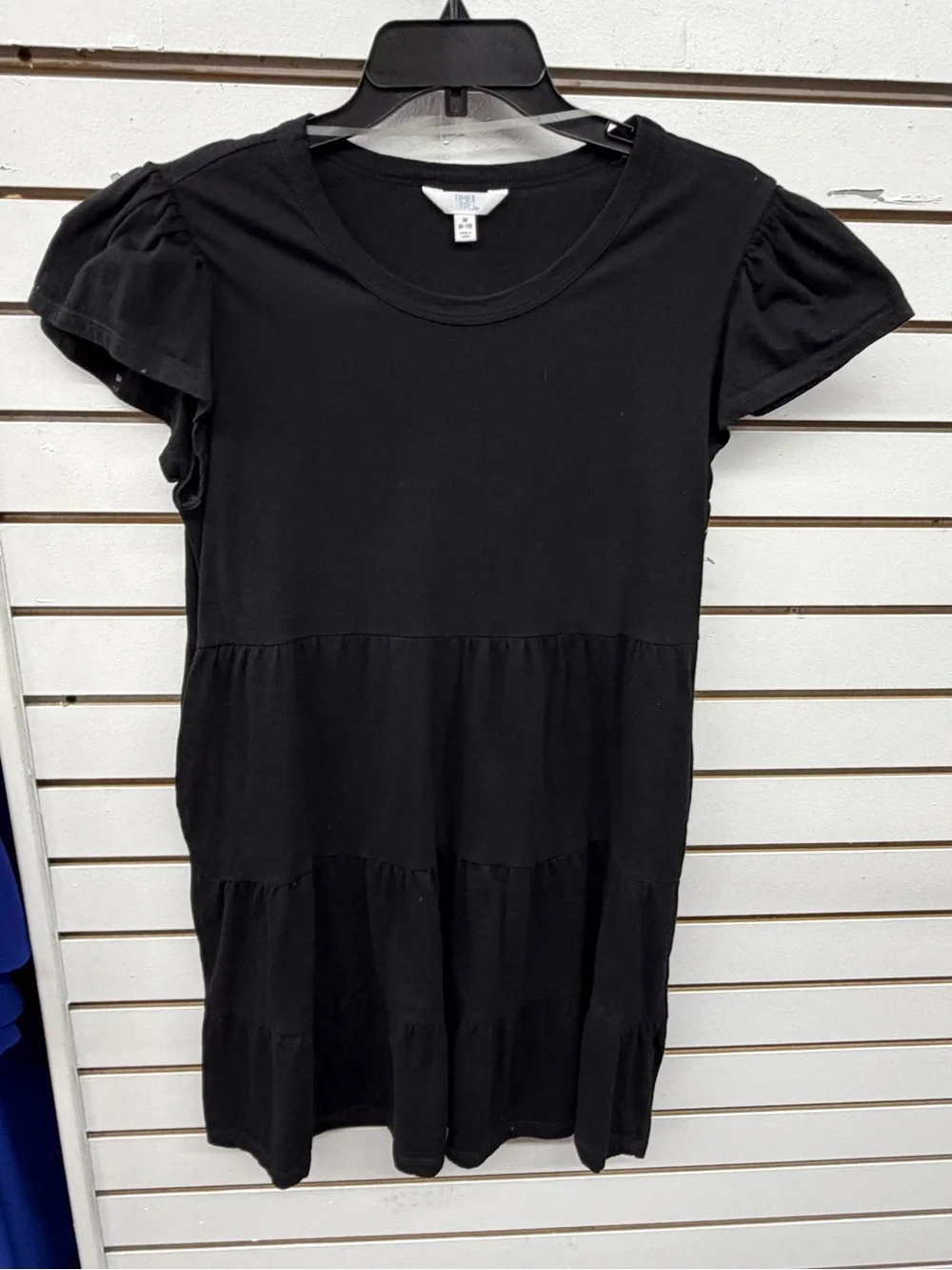 Time and Tru Black Tiered Mini Dress Puff Sleeve Medium